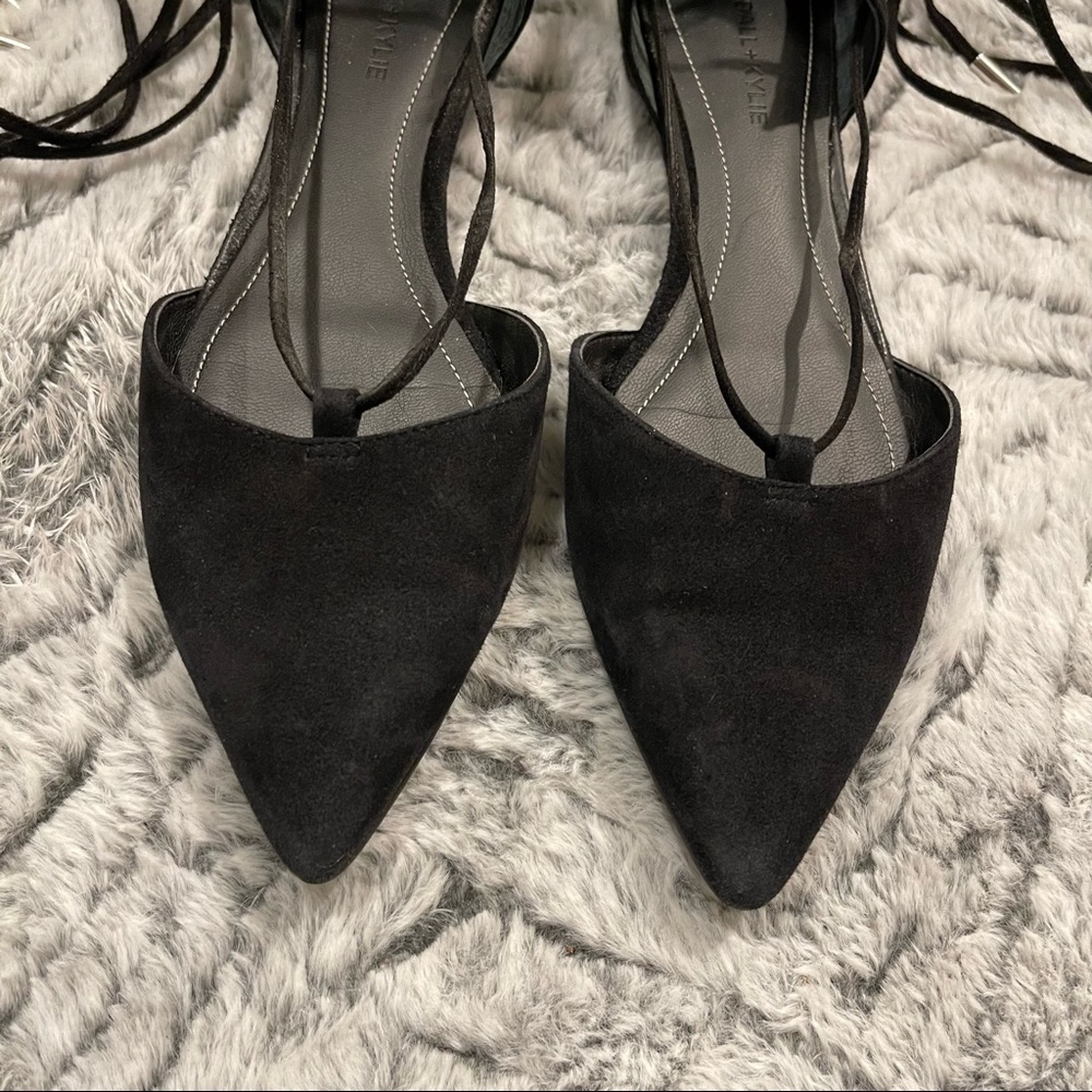 Kendall & Kylie Black Suede Lace Up Ballerina Flats Pointy Toe Size 6.5 - Picture 4 of 10